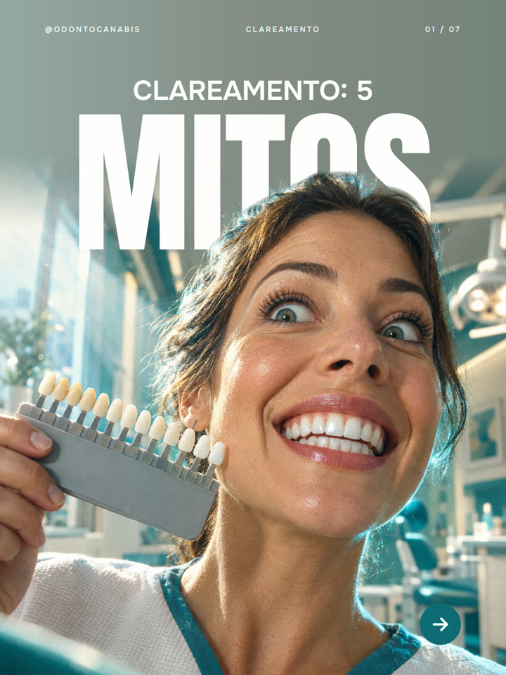 Capa do carrossel Clareamento: 5 mitos, com foto de uma paciente sorrindo